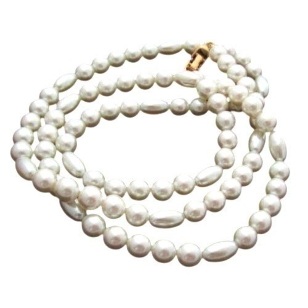 Classic Vintage Off-White Glass‎ Faux Pearl 8mm Round Oval Bead Necklace*32"